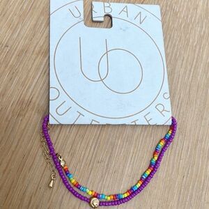 Urban Outfitters Purple Multicolor Rainbow Beaded Anklet Set Crescent Moon Bead